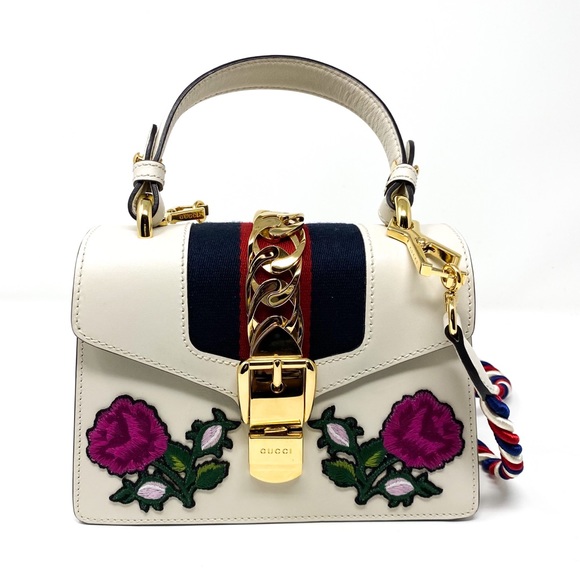 Gucci Handbags - GUCCI Sylvie Calfskin Embroidered Shoulder Bag